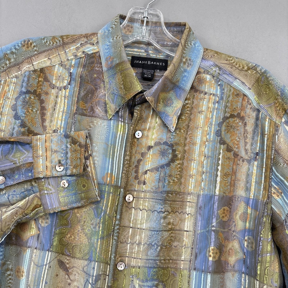 Jhane Barnes Shirt Mens Medium Paisley Textured Jacquard Button Up Long Sleeve